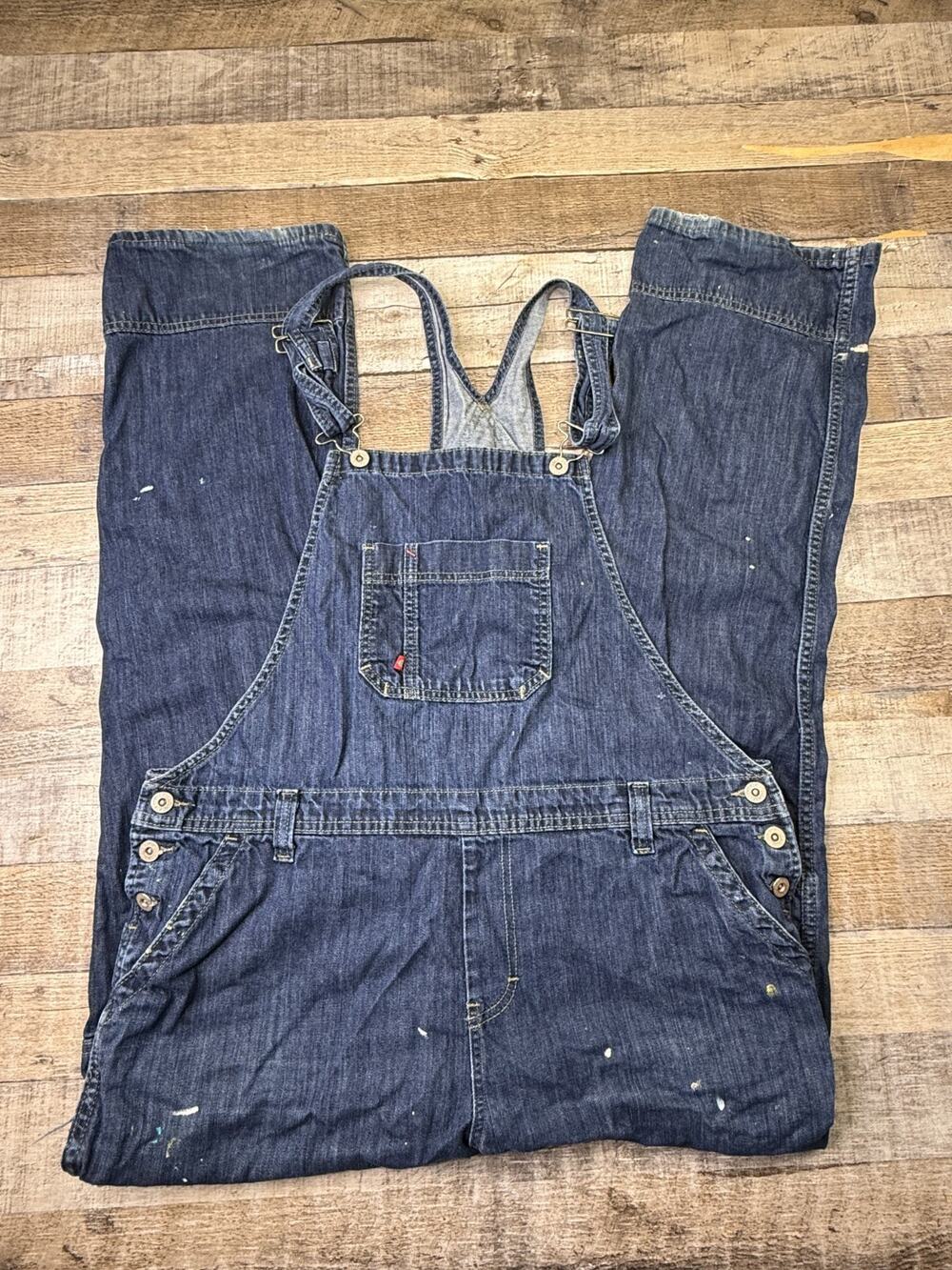 Dickies Bib Overalls Womens Large Blue Denim Dark Wash Carpenter Painter Farmer